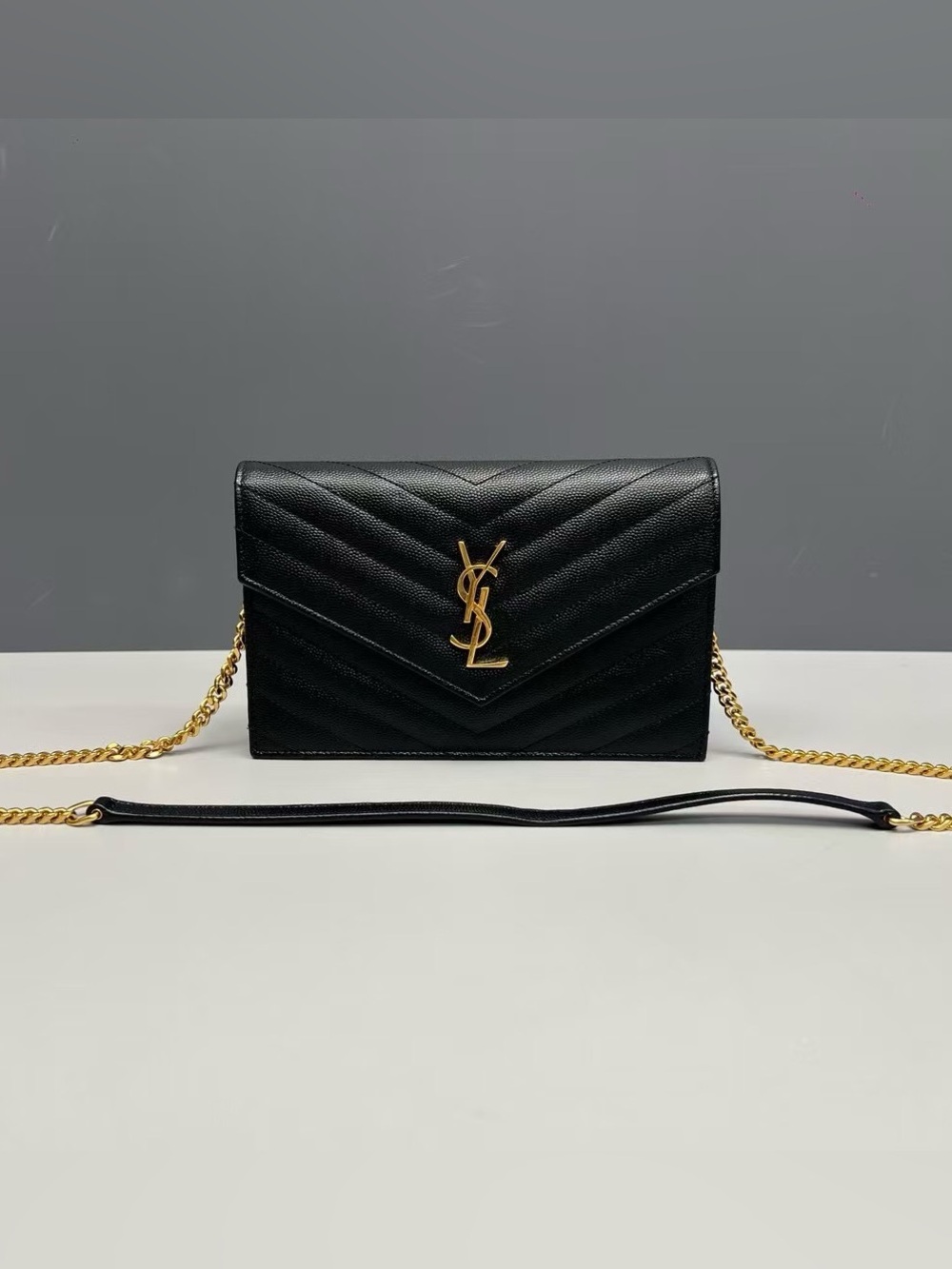 Saint Laurent Black Quilted Leather Crossbody with Gold YSL Hardware
